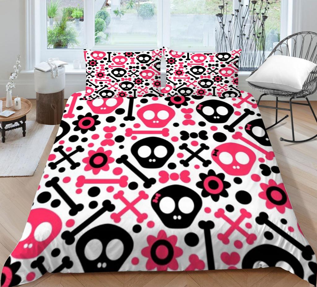 Bedding Set 3D Skull Printing Bedding Set Bedclothes Bed Three Piece Comfortable Pillowcase Polyester Quilt Cover