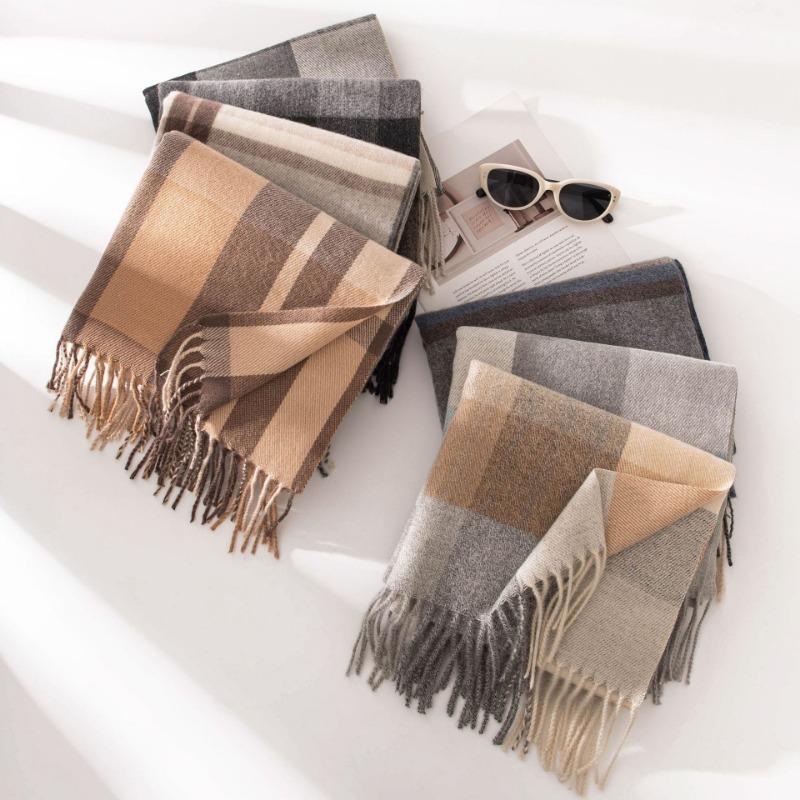 Plaid Scarf Autumn and Winter Imitation Cashmere Shawl Warm Scarf Versatile Fringe Fashion High-end New Style Thickened for Men and Women