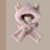 Ear Protection Bear Deer Ears Hat Soft Plush Integrated Cap Scarf Cartoon Winter Hat  Women