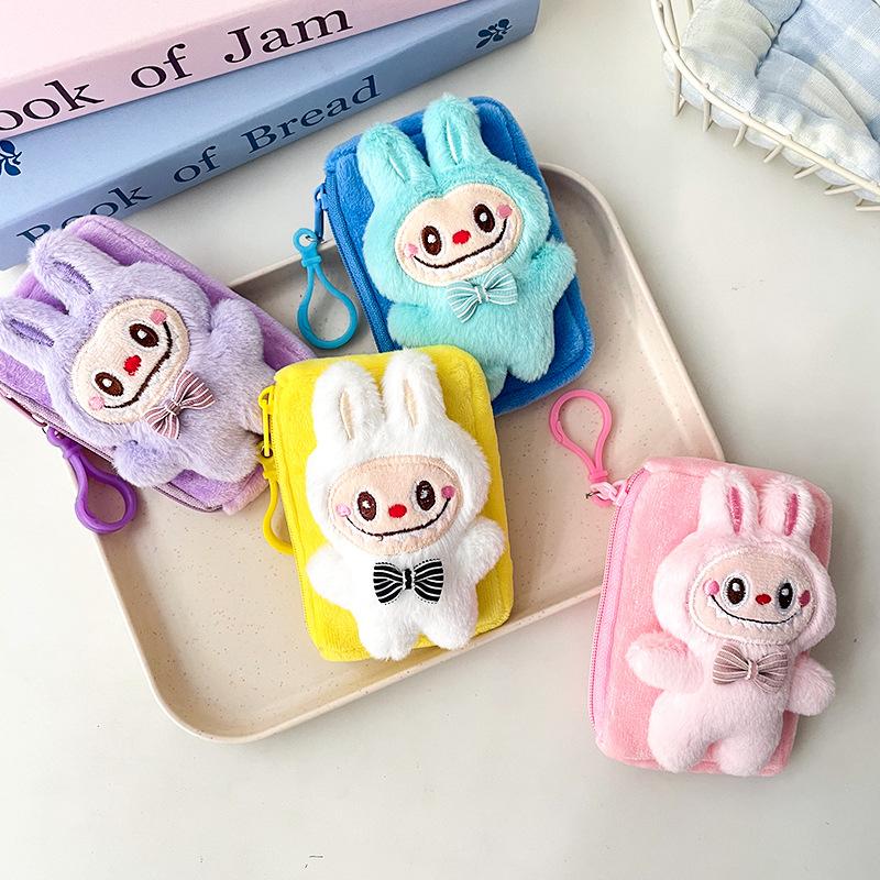 Cartoon Labubu Plush Coin Purse Cute Anime Money Change Pouch Earphone Storage Bag Zipper Wallet Keychain Pendant Kid Gifts