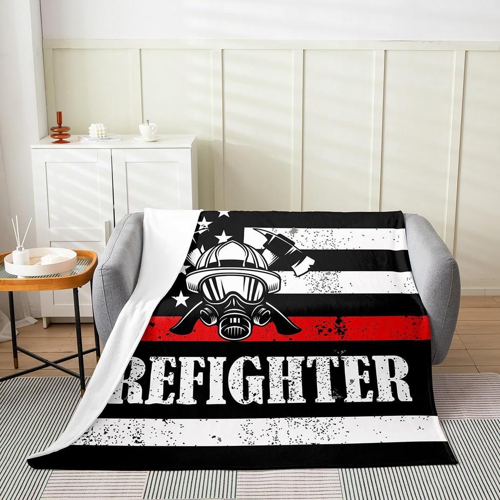 Firefighter blanket gift for firefighter man dad husband adult bedroom living room decoration flannel blanket