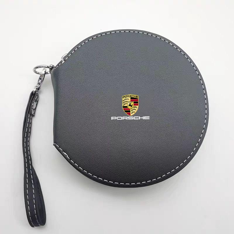 For Porsche Panamera Cayenne Taycan 911 718 Macan Carrera-GT PU Leather Car Logo CD DVD Storage Bag Disc Organizer Box Accessory