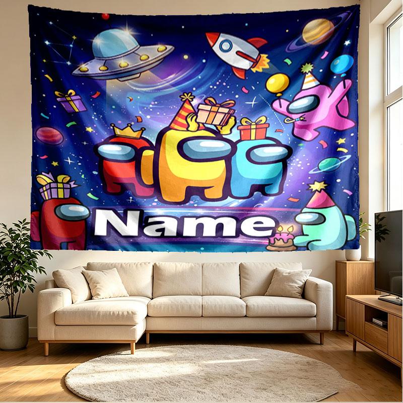 Custom Name Personalized Among Us Print Tapestry, Wall Art Decor, Bedroom, Dorm, Apartment, LivingRoom, Party Backdrop, Gift for Birthday