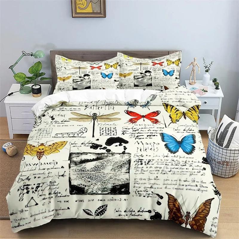3 Pieces Watercolor Butterflies Duvet Cover Set Blue Butterfly Bed Set White Bedding Kids Girls Quilt Cover Queen Dropship