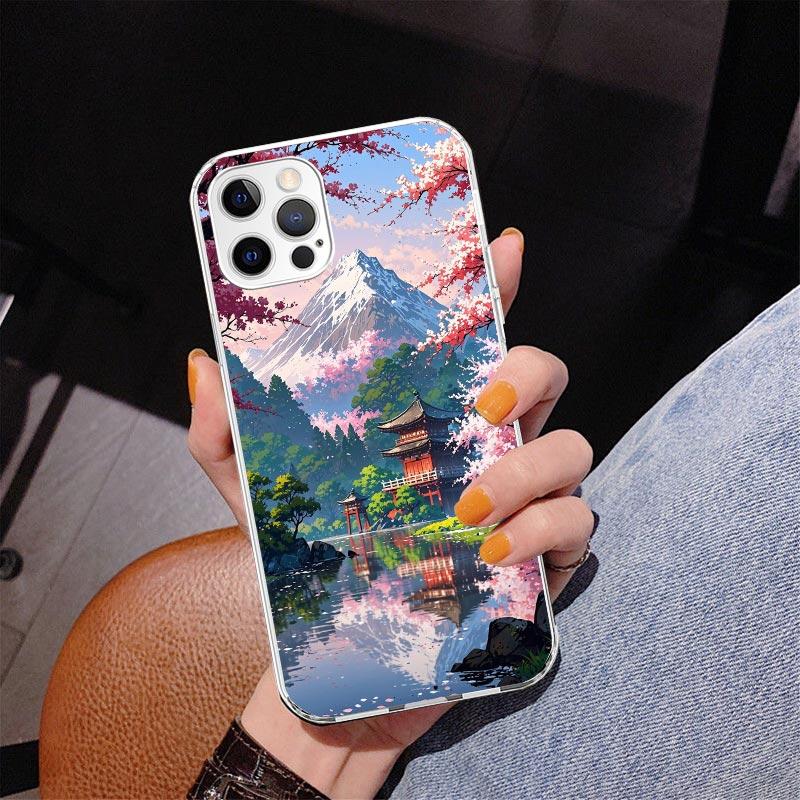 Японская вишня Гора Фудзи Чехол для телефона Для iPhone 13 12 Mini 11 Pro Max XS XR X SE 7 8 Plus 5S 5 6S 6 Подарок Печатный чехол Fundas