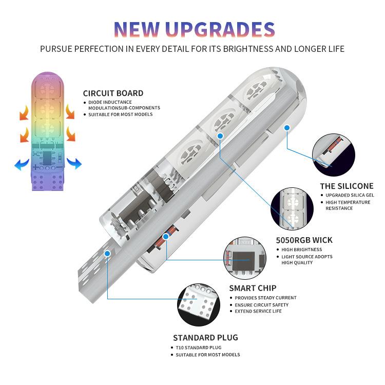 2/4 шт. T10 W5W Led 194 168 W5W 5050 SMD автомобильный купольный светильник для чтения автомобильная клиновидная лампа RGB светодиодная лампа с пультом дистанционного управления