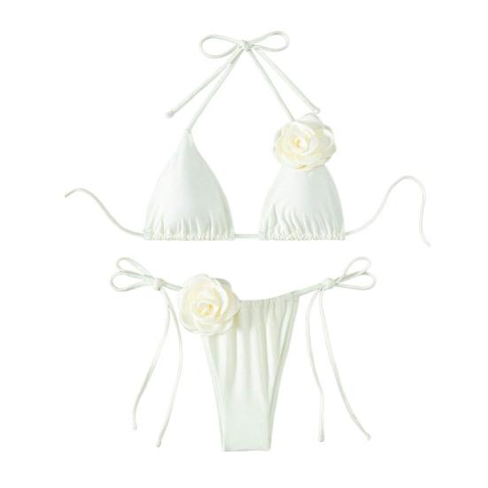 2 шт./комплект женский комплект бикини на шнуровке бюстгальтер с подкладкой плавки комплект 3D цветочный декор пляжный стиль купальники