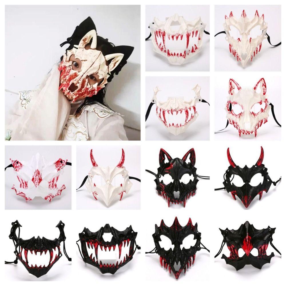 Resin Long Teeth Mask Half Mask Bloody Skull Mask Nightclub Cosplay
