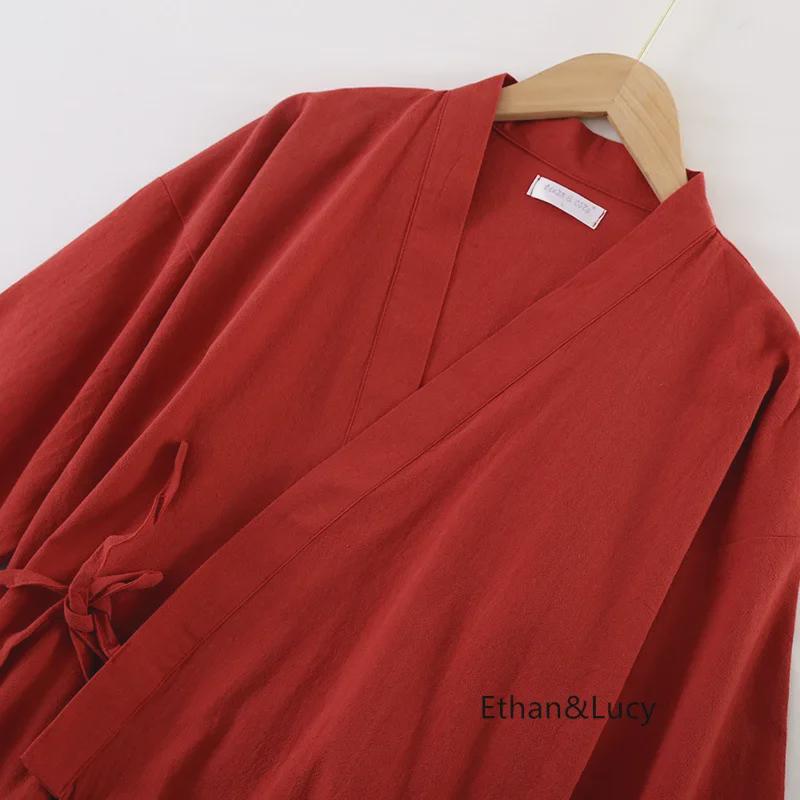 Ramie Cotton Long-Sleeve Bathrobe Nightgown