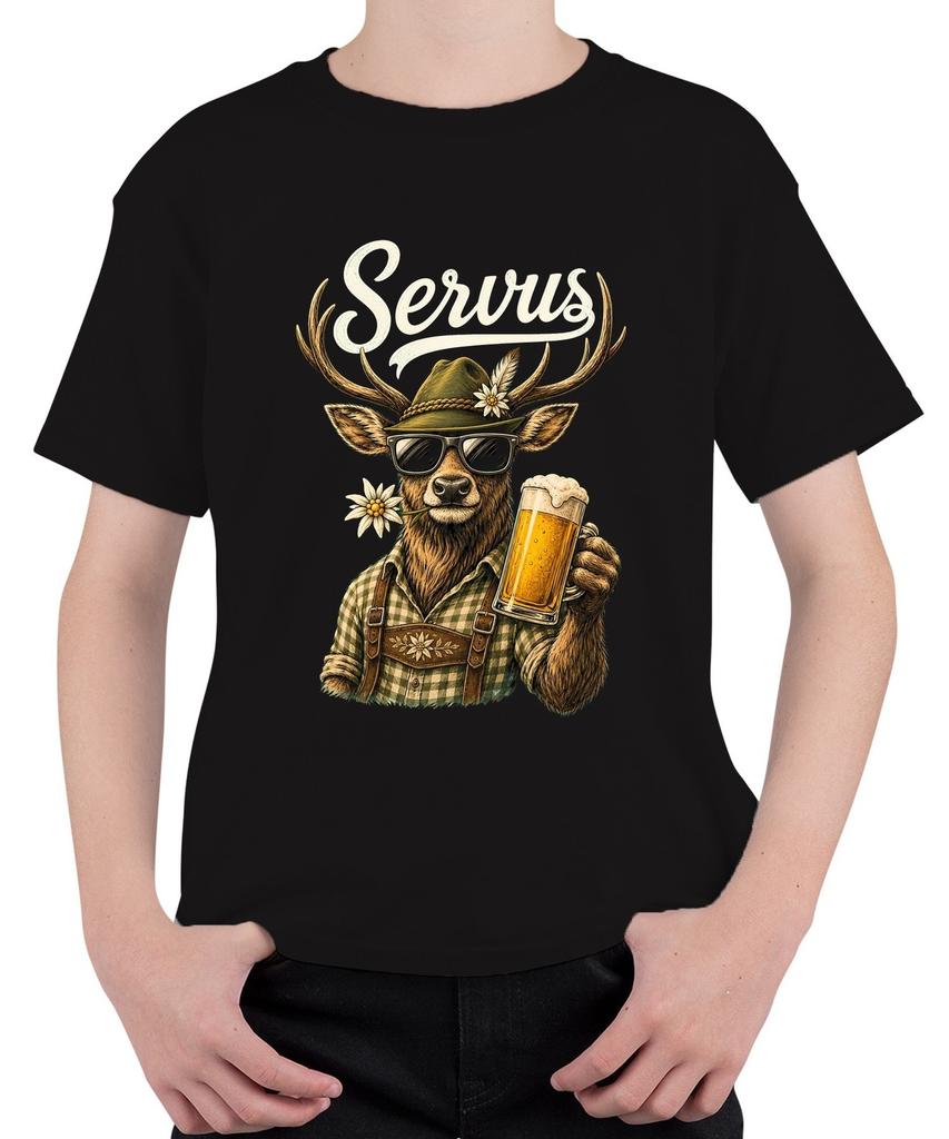 Servus Hirsch Bavaria Oktoberfest Beer Costume Lederhosen Dirndl Kids T-Shirt