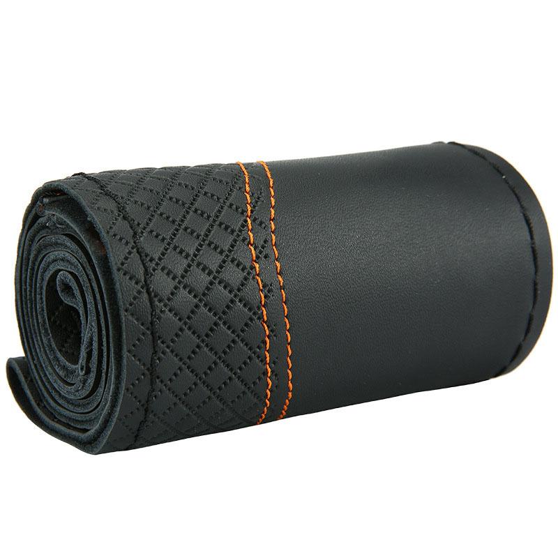 Genuine Leather Braid Steering Wheel Cover 15 Inch Embossing Hand Stitch Car Steering Wheel Interior Accessories