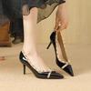 New Rivet High Heel Thin Heel Pointed Head Shallow Mouth Sexy Patent Leather Single Shoes Women