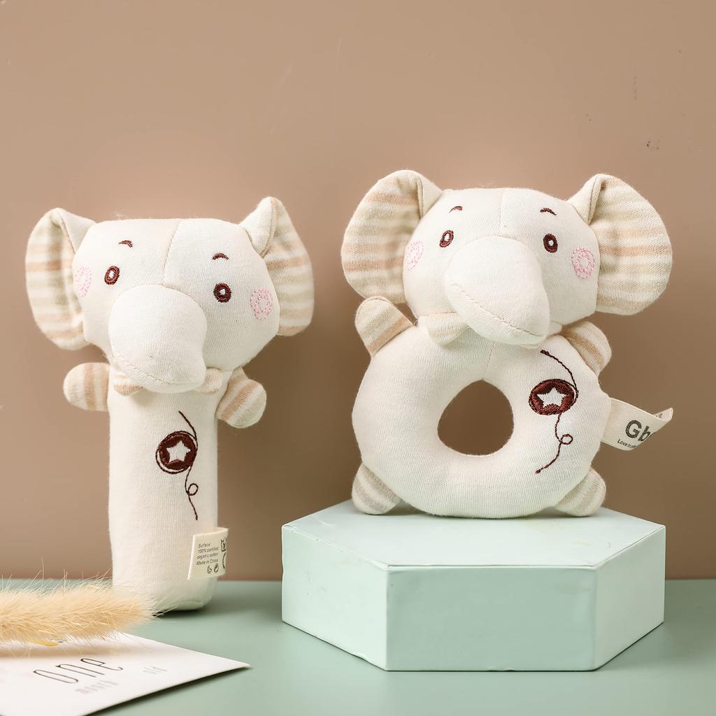 Кольцо Promise Babe Ring Stick Rattle Toy, погремушка, игрушка для младенцев, игрушка из ткани для младенцев, слон, органический хлопок, подарок для младенцев, развивающая игрушка, подарок для новорожденных детей