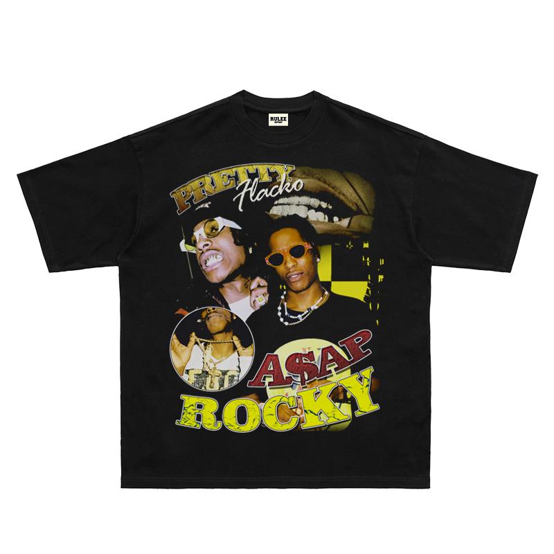 ASAP Rocky Рэп Роки Хип-хоп Футболка Американский Рэп Короткий Рукав Прямая Печать Свободная Маленький Вырез Футболка Высокое Качество