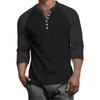 Men's Button-Down Contrast Raglan 3/4 Sleeve Top