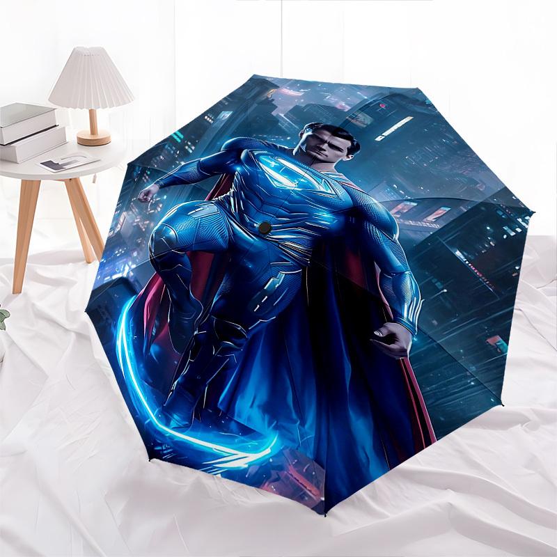 1pc Superman Cityscape Automatic Folding Umbrella - Compact 8-Rib Design, Durable Plastic & Iron1035L