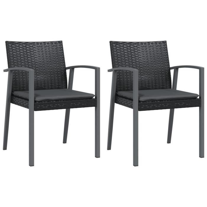VidaXL Garden Chairs and Cushions Set of 2 Black 56.5x57x83 Cm Rattan 364096