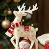 Festive Mantelpiece Display Christmas Reindeer Snowman Resin Figurine, White Deer Statue with Red Scarf, Mini Tree Figurine Winter Holiday Tabletop