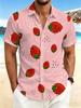 Plus-size Men's Multi-Button Short-Sleeve Shirt with Strawberry Print, Casual Stand-Collar Short-Sleeve Shirt with Enlarged Strawberry Elements,