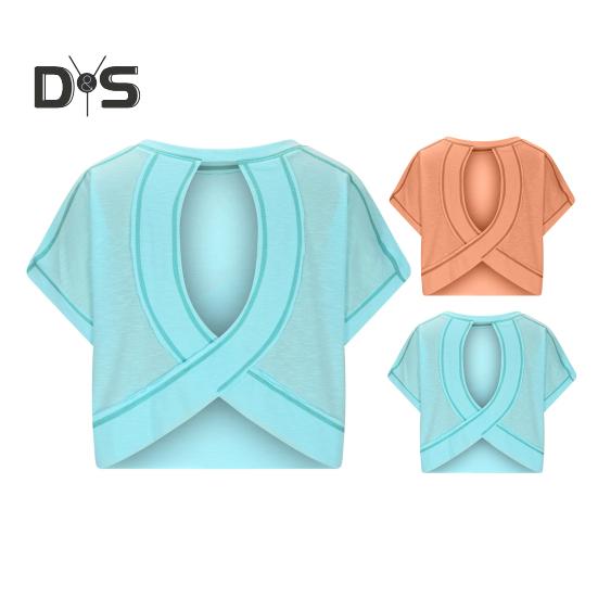 Женская футболка с круглым вырезом, коротким рукавом и открытой спиной, однотонная свободная футболка для тренировок, универсальная повседневная одежда