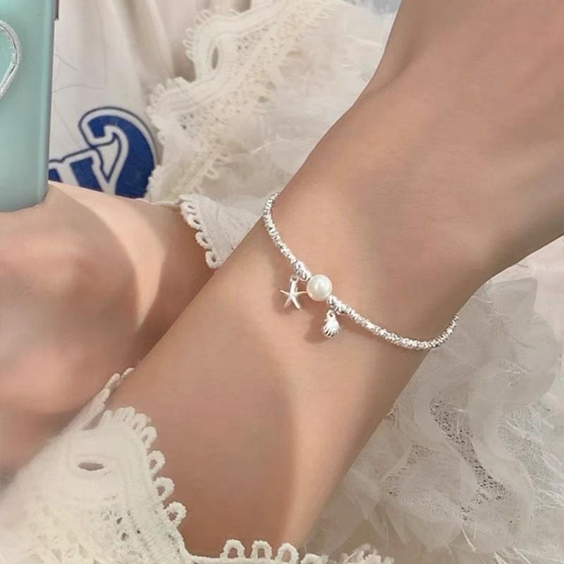 Silver Pearl Shattered Bracelet Women Ocean Star Shell Minimalist Jewelry Gift