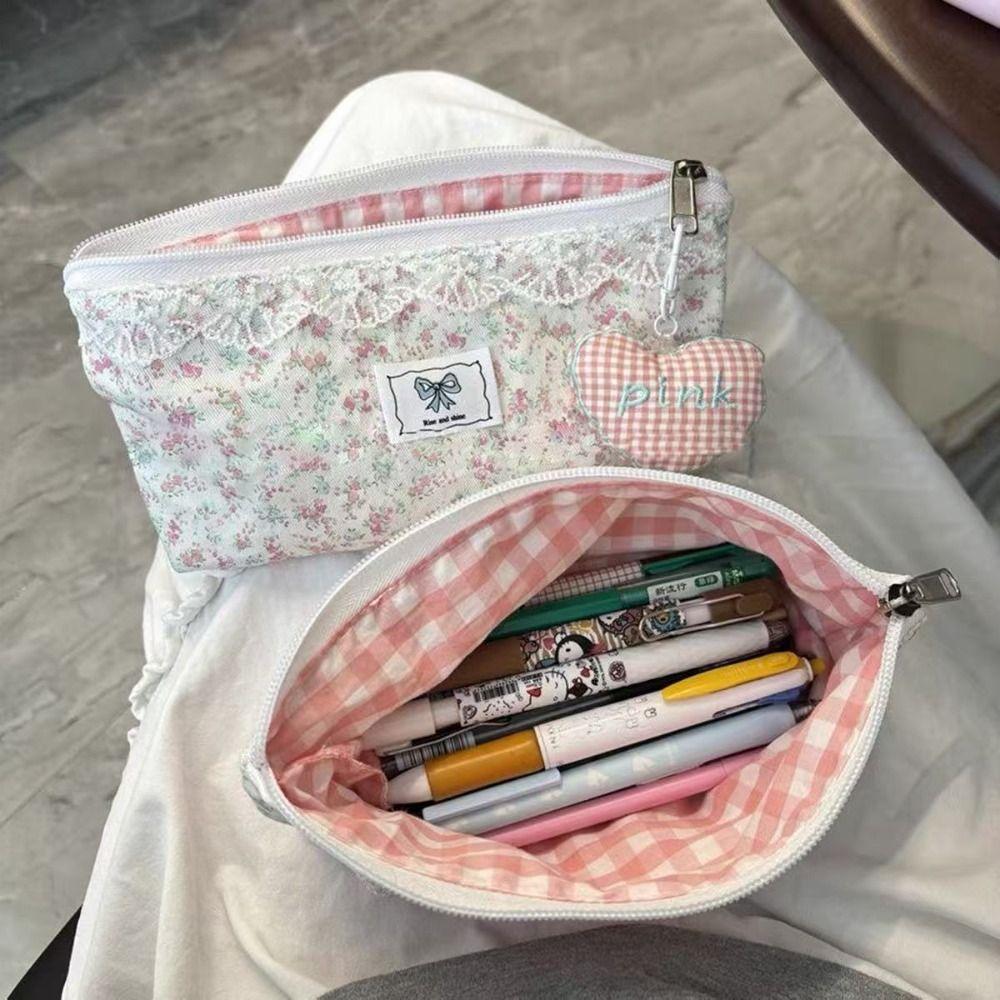 Lace Floral Design Pencil Case Large Capacity Stationery Organizer Fresh Pen Bag Gift