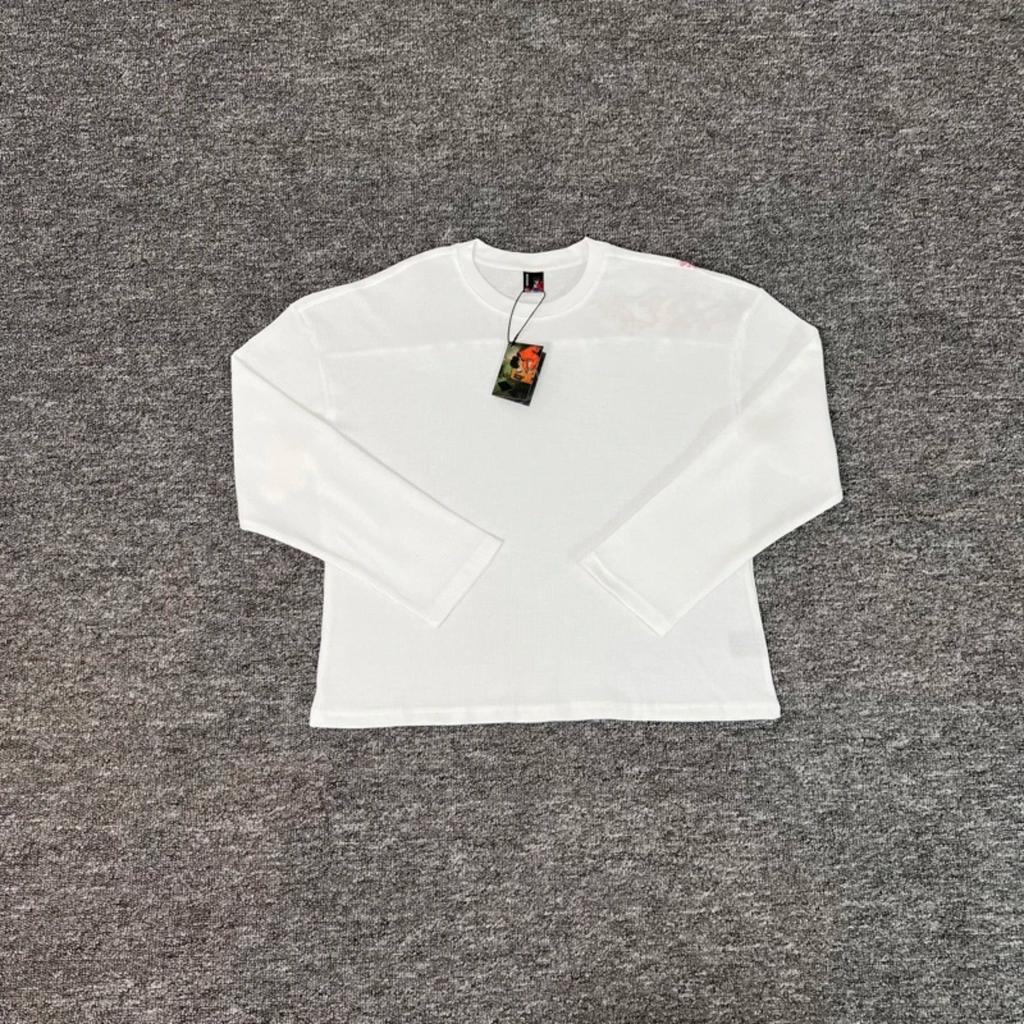 Вафельная футболка с длинным рукавом и вышивкой сакуры для мужчин и женщин, повседневная, свободного кроя, высокого качества, дышащая футболка, одежда