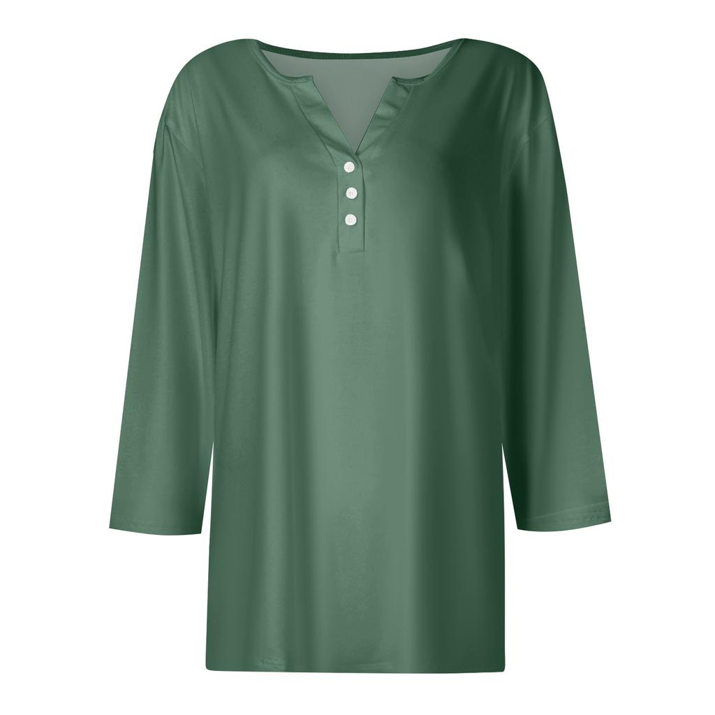 Жен. Футболка Футболка С принтом Пуговицы Рукав 3/4 Повседневные Выходные Мода Классический Классический V-образный вырез Обычный Верх