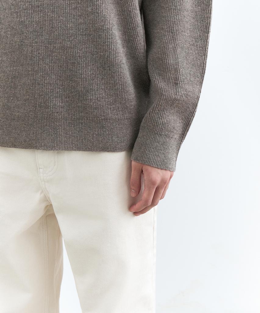 Musinsa Standard [Victoria Wool] Минималистичный вязаный джемпер в рубчик с круглым вырезом [Тауп]