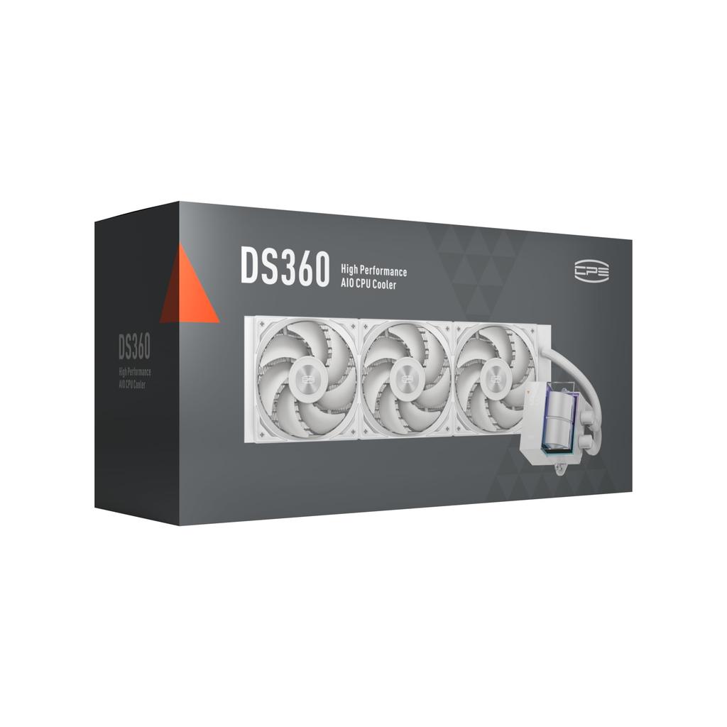 PCCOOLER CPS DS360 AIO Liquid CPU Cooler 360mm Radiator with Digital Monitor 3 Pack F5 R120 Case Fan Compatible with AM4 AM5 Intel LGA White AIO