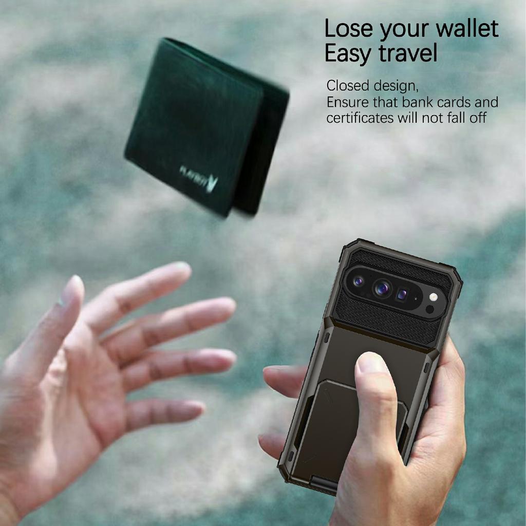 Для Google Pixel 10 Pro XL Чехол PC+TPU Двухслойная Задняя Крышка для Телефона с Держателем для Карт