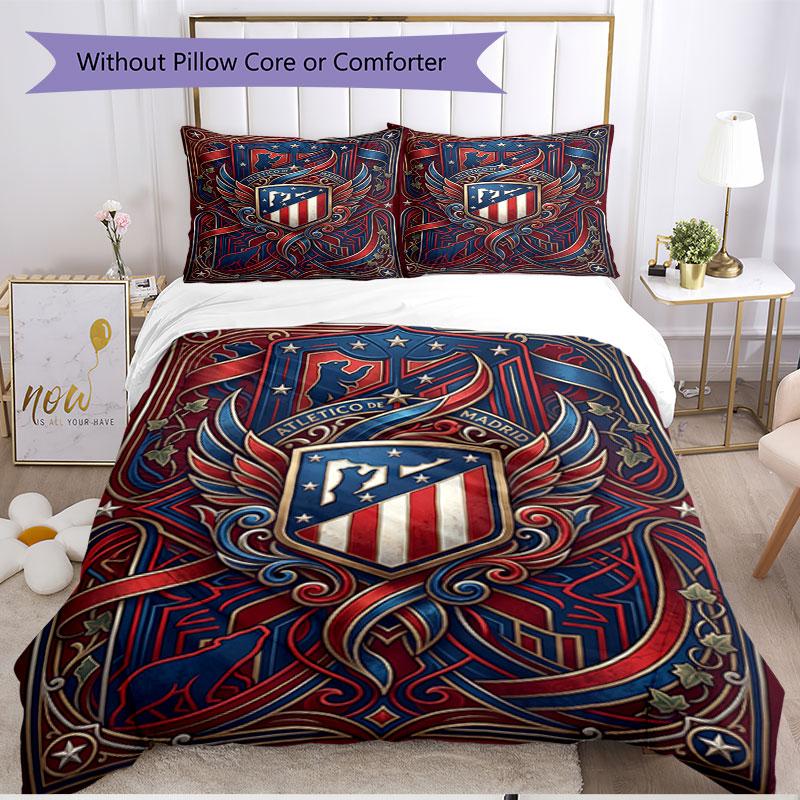 3pcs Duvet Cover Set (1*Duvet Cover + 2*Pillowcase, Without Core), Atletico de Madrid Print Soft All‑Season Bedding Set, Home Bedroom Decor Gift