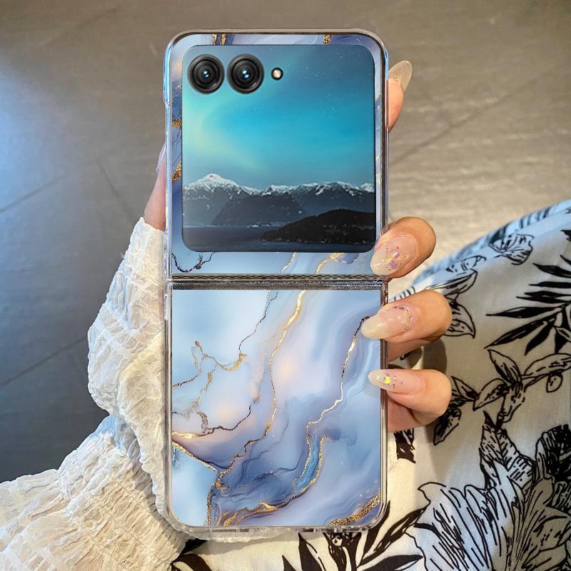 Marble Pattern Phone Case For Motorola Razr 60 40 50 Ultra Razr60 Razr50 Razr40 Shockproof Transparent Folding Hard Back Cover