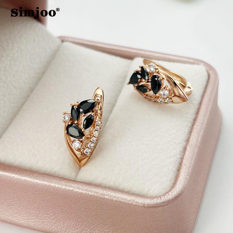 SIMJOO Женские серьги с цветком розового золота и черным агатом