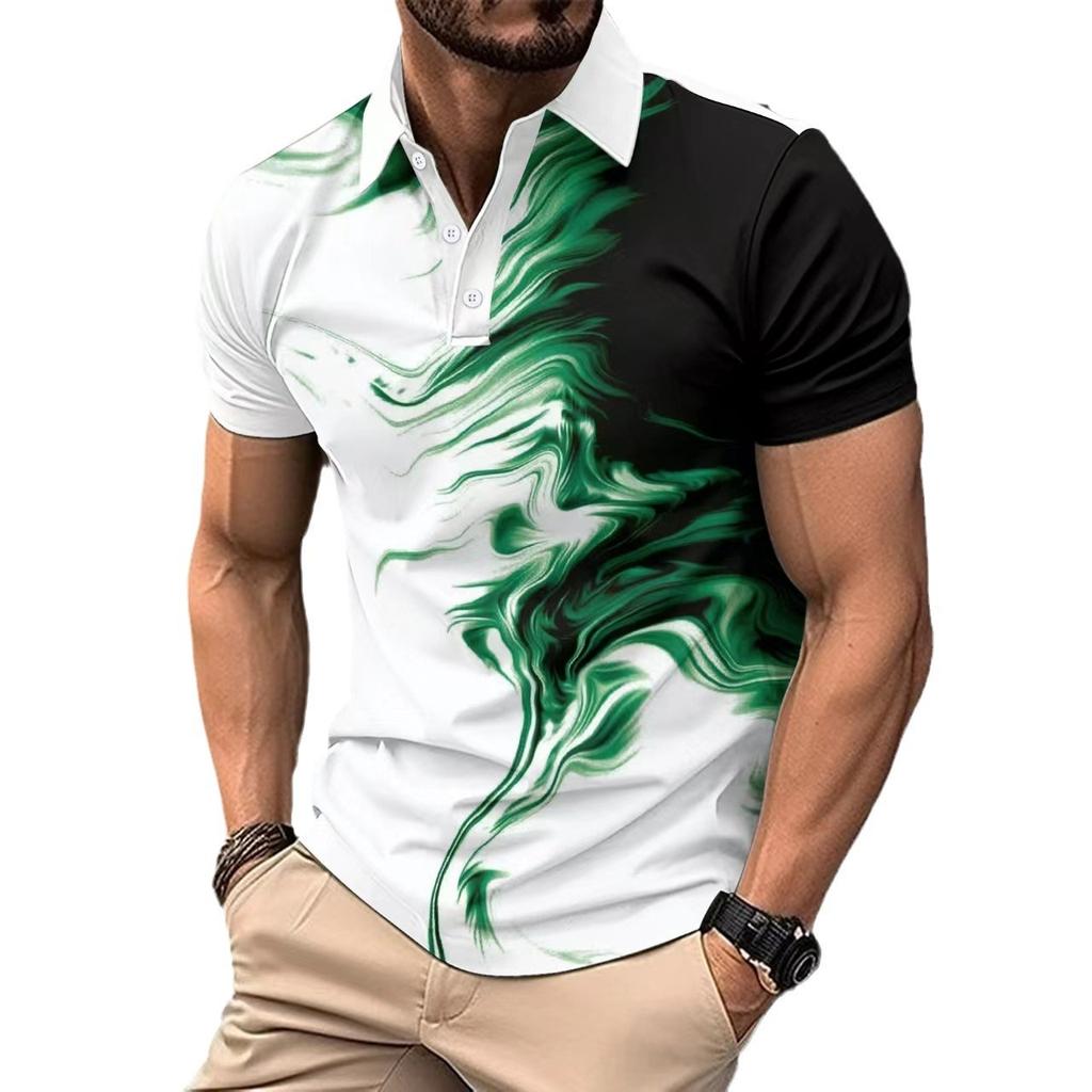 New Summer Men's Casual Lapel Short-sleeved Polo Shirt 3D Digital Printing Fashion Loose T-shirt Tops