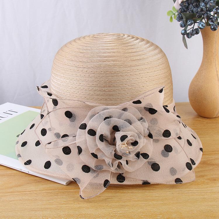 New women's top hat British retro organza flower pot hat summer lace polka dot sunscreen face cover sun hat