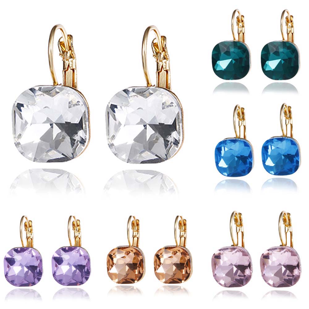 Стиль Квадратные Хрустальные Стразы Женские 6 Цветов Серьги-капли Свадебные Украшения Пусеты Мода