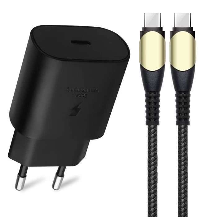 Chargeur Adaptateur 25W - pour Samsung - USB-C - Câble 60W - Compatible S20/S21/S22/S23 - Noir