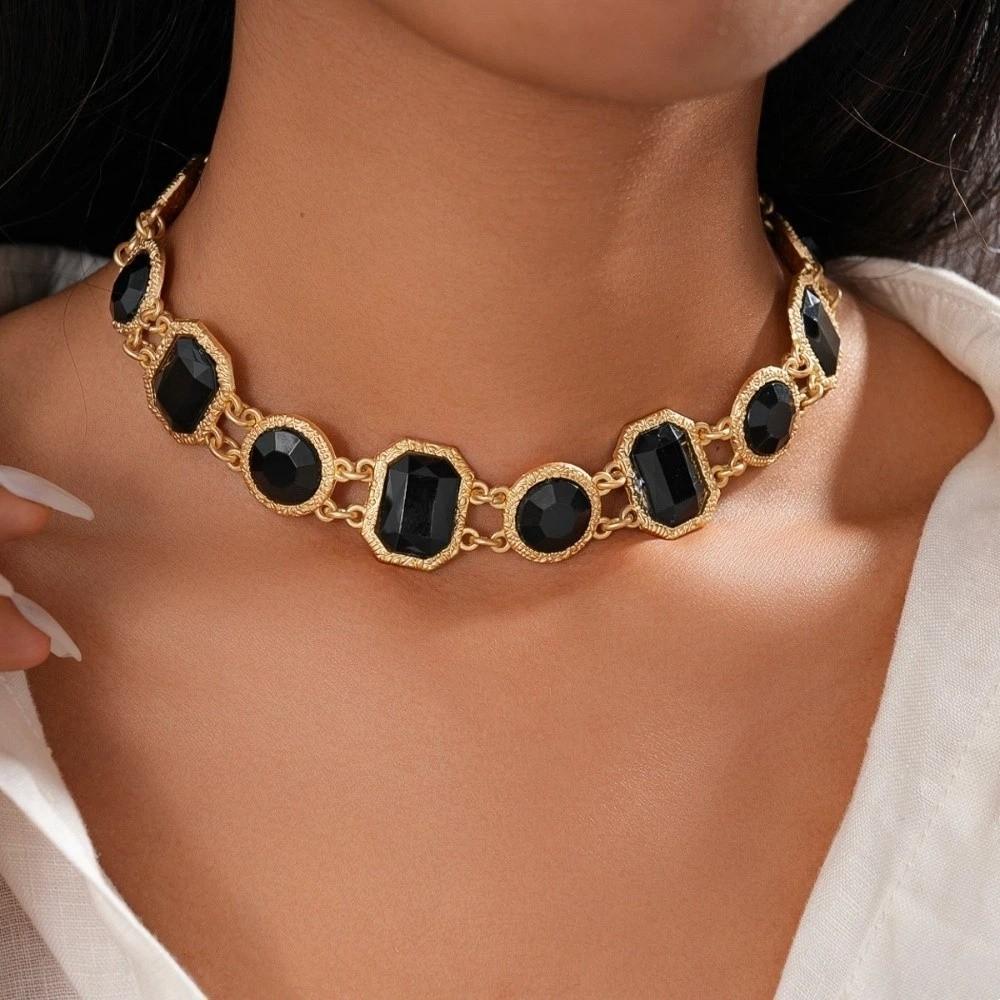 Медь Черный Геометрическое Ожерелье Цепочка на Ключицу Темный Стиль Цепочка на Шею Ретро Черные Серьги Вечеринка
