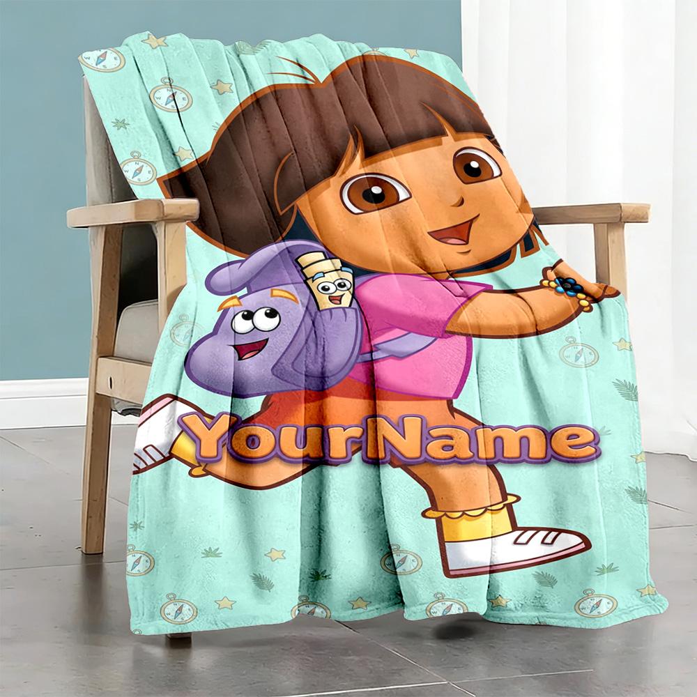 Dora Explorer Personalized Name Blanket Lightweight Customizable Blanket Soft & Cozy Throw For Picnics Office Chair Sofa Office All-Season Use