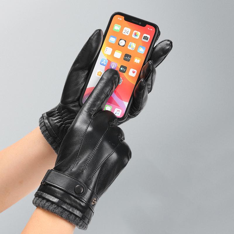 Перчатки из овчины мужские зимние сохраняющие тепло плюшевые подкладки утолщенные водительские сенсорные перчатки из натуральной кожи мужские