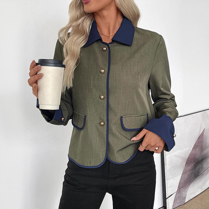 2025 Новый осенний стиль Элегантный стиль для города Однобортный кардиган Лацкан Контрастный цвет Пальто для женщин