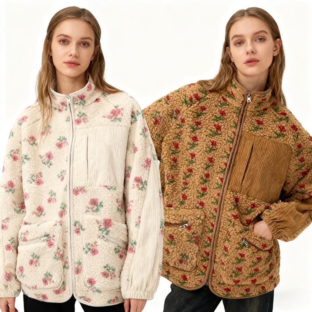 Модная флисовая куртка-свитер из шерсти с цветком, теплая, на молнии, со стойкой, свободного кроя, утолщенная, осенне-зимняя, женская одежда