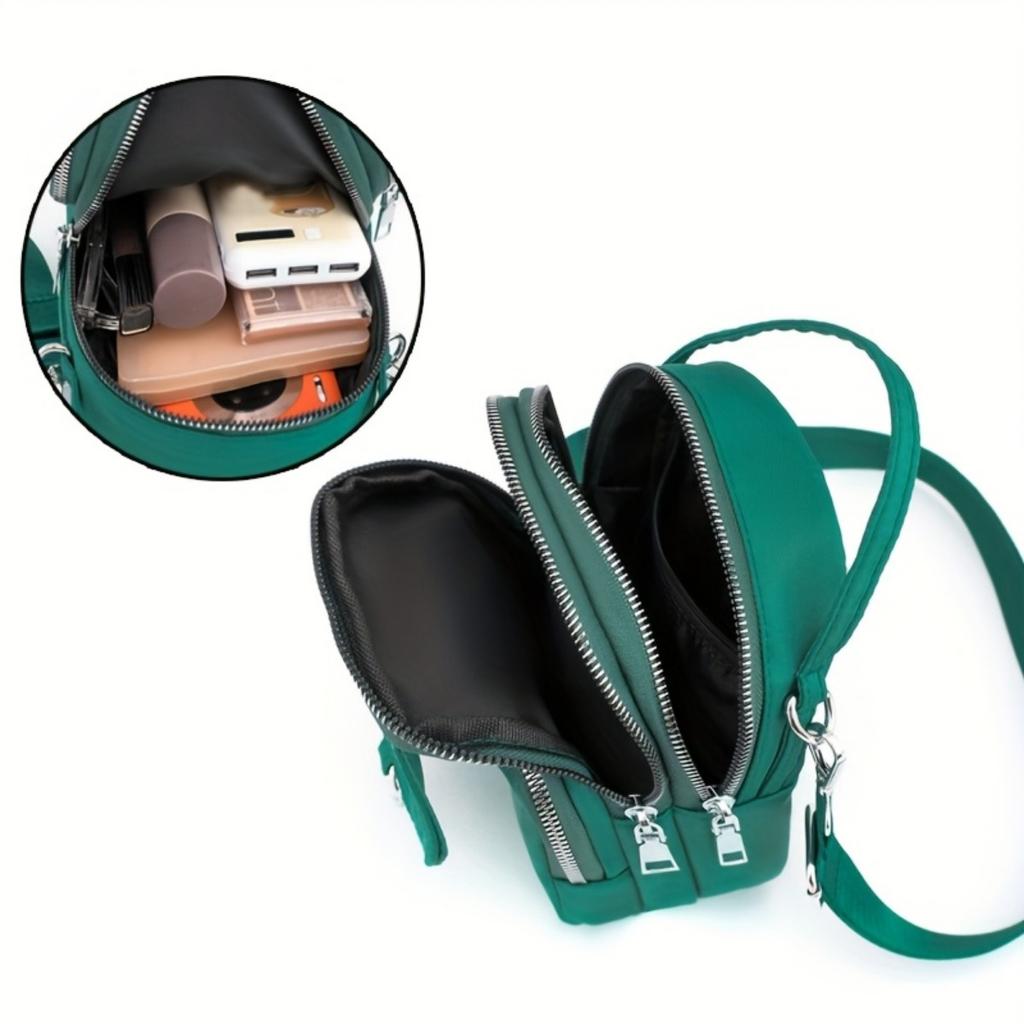 Lightweight Nylon Women's Crossbody Bag - Casual Mini Tote with Multiple Zippered Compartments, Removable Shoulder Strap, Available In A Dozen Colors