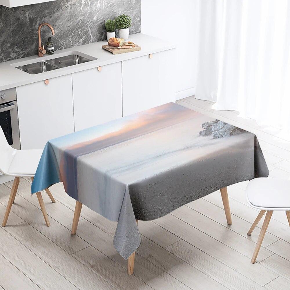 Beach Tablecloth Seaside Scenery Anti-fouling Waterproof Rectangular Kitchen Dining Table Home Decoration