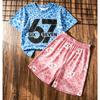 Детский набор Полоска Номер 67 Печатная детская футболка и шорты Комплект из 2 предметов Летний Уличный Повседневный Для улицы Наборы футболок для мальчиков и девочек