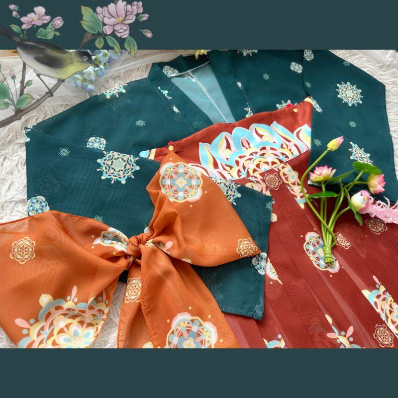 Chinese Tang Dynasty Style Print Restored Hanfu One-piece Chest-length Skirt Suit For Women