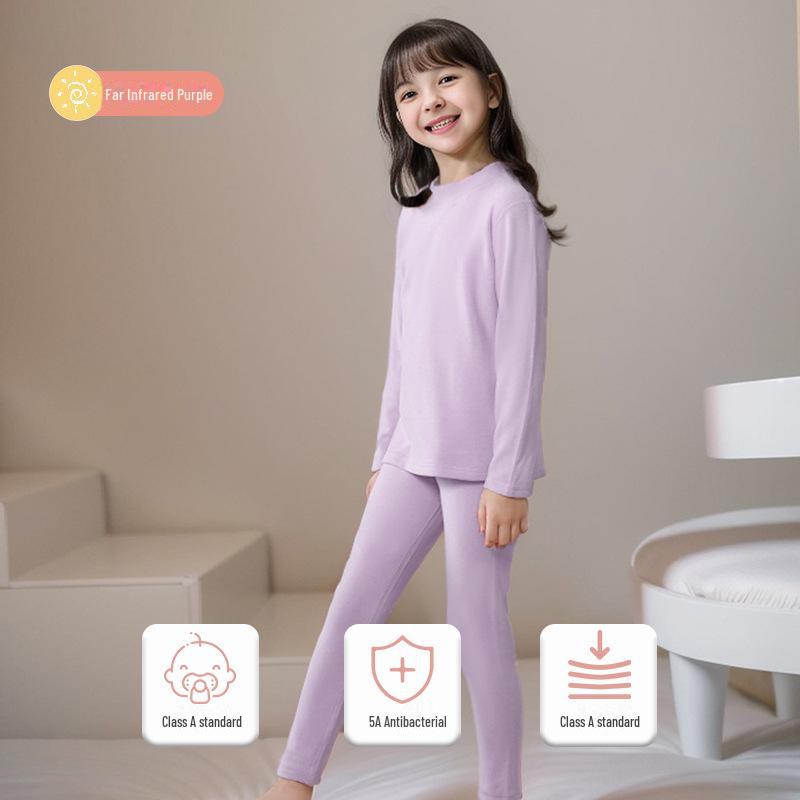 Комплекты детского термобелья: Флисовый зимний комбинезон из двух частей с высоким воротником для детей среднего и крупного возраста.