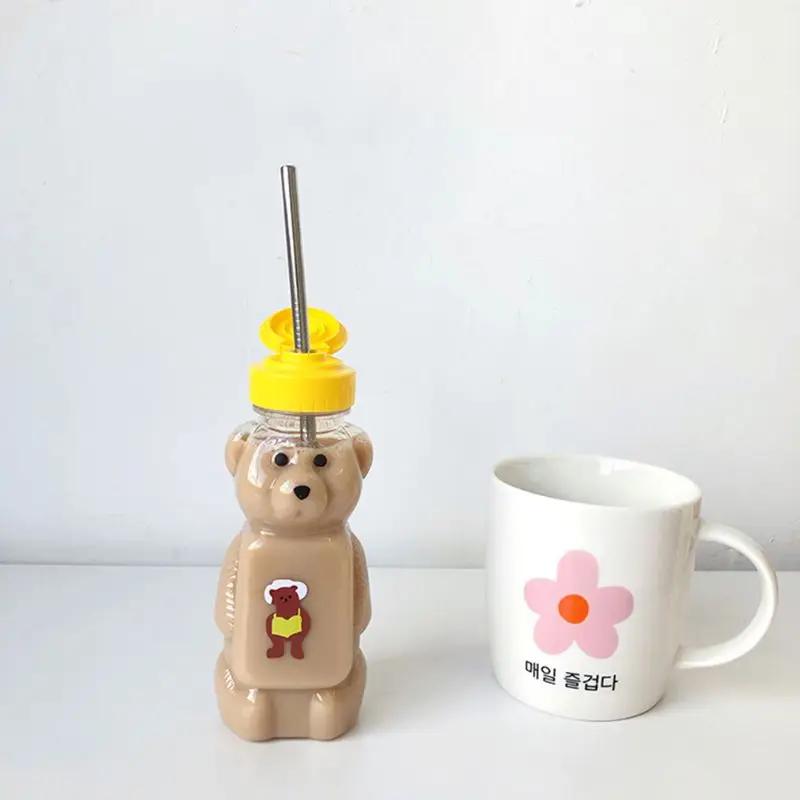 Милая мультяшная соломенная кружка с медведем, бутылка для воды с крышкой, герметичная, детский праздничный подарок, 250 мл, для дома, путешествий, пар