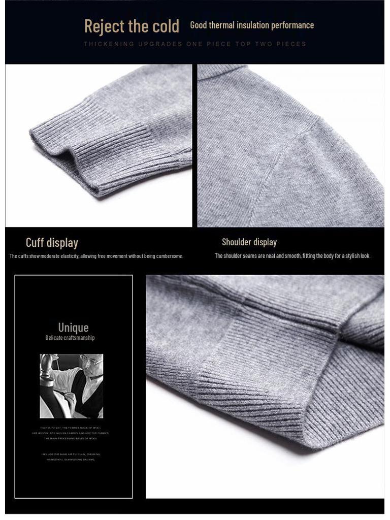 Мужской осенне-зимний свитер с круглым вырезом и полувысоким воротником - вязаная базовая рубашка для среднего и молодого возраста